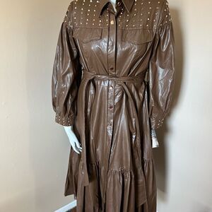 NWT Faux Leather Brown Studded Dress -Size 14
